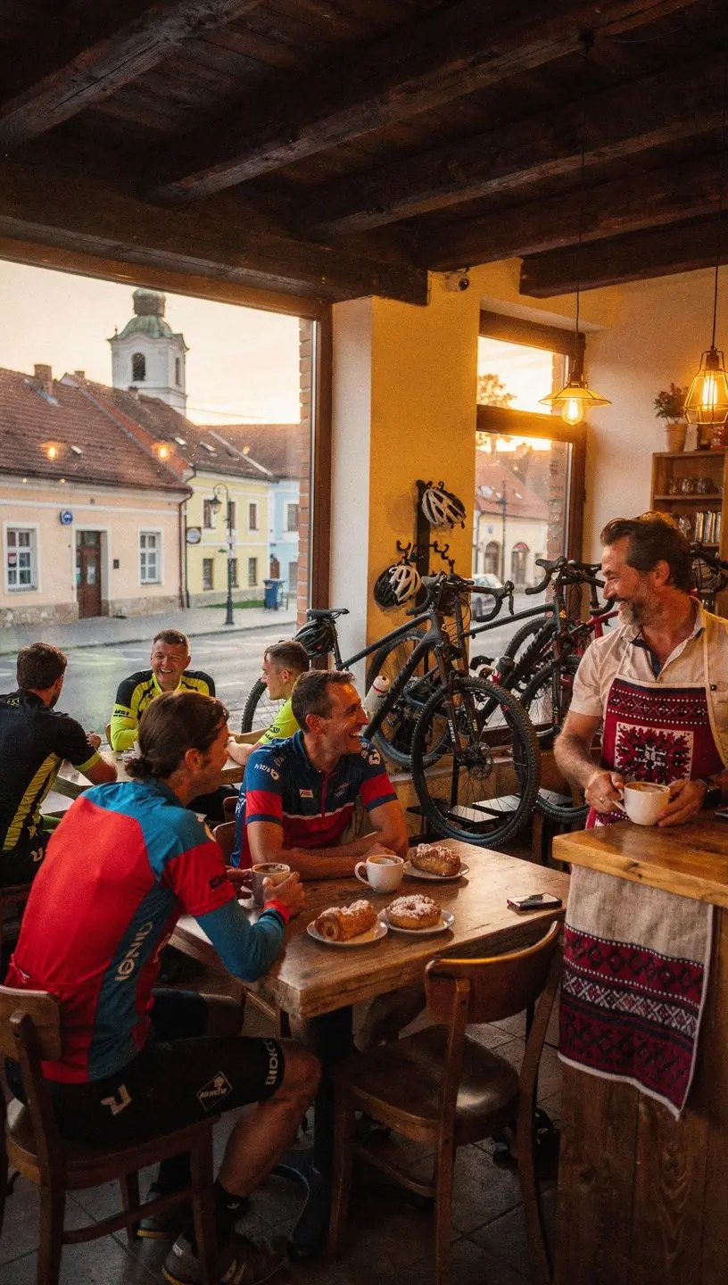 A scenic view of a winding bike trail through lush green countryside in Slovakia.