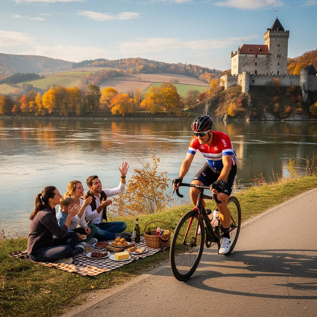 An aerial shot of a vibrant forest trail ideal for long-distance cycling adventures in Slovakia.